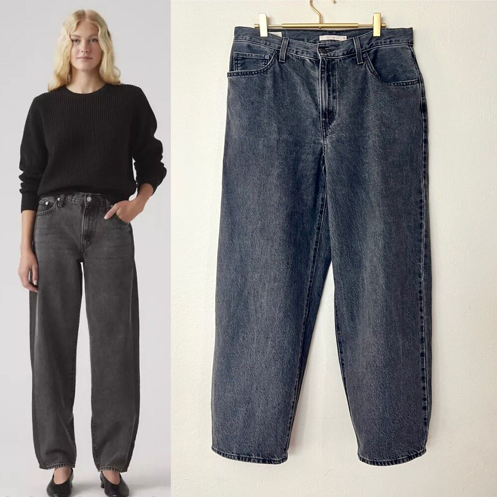 Levi's Premium Baggy Dad 100% Cotton Women's Sz 29 Jeans Satin Spats Black Wash